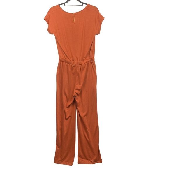 SOFT SURROUNDINGS Roslyn Wms Sz XSmall Rust Orange V Neck Elastic Waist JumpSuit - Picture 6 of 7